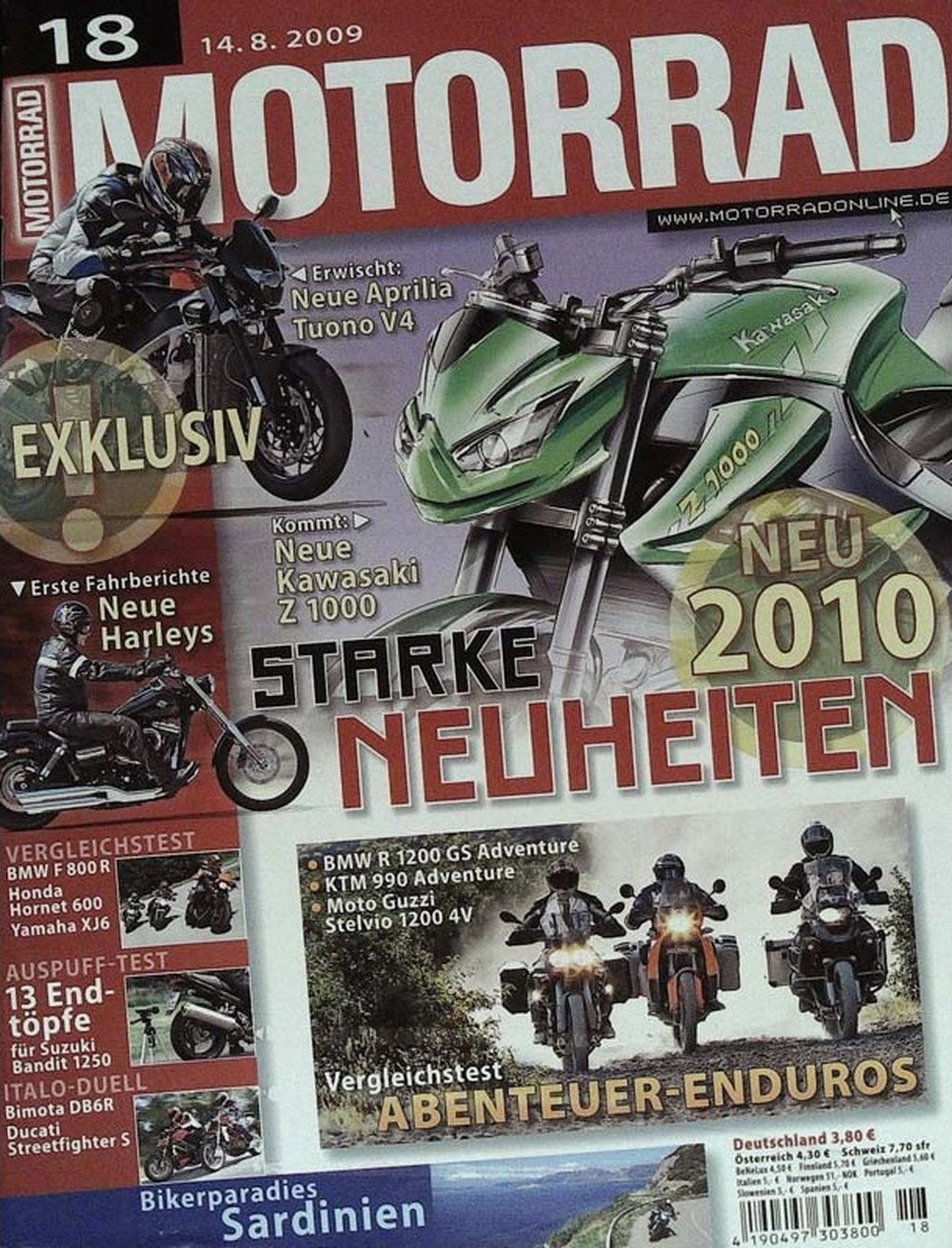 Motorrad Magazin Deutschland 2009-18 Motorrad Kawasaki Z 1000 Aprilia Tuono V4