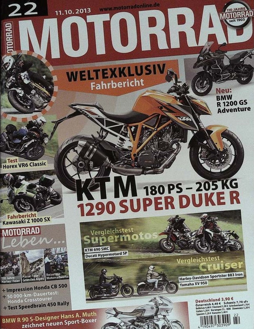 Motorrad Magazin Deutschland 2013-22 KTM 1290 Super Duke R BMW R 1200 GS Adventure Horex VR6 Classic Kawasaki Z 1000 SX KTM 690 SMC