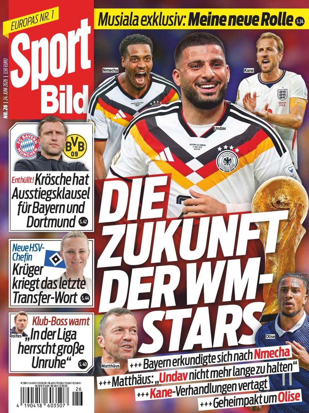 Sport Bild Tijdschrift Duitsland 2026-26 – Deniz Undav Lukas Nmecha Harry Kane Michael Olise Lothar Matthäus – Originele uitgave