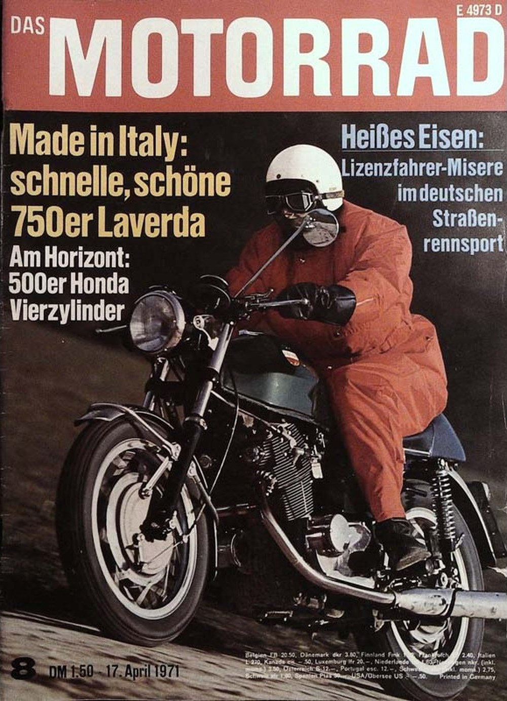 Das Motorrad + Der Roller Magazin Deutschland 1971-08 Laverda 750 Honda 500 Vierzylinder Motorrad