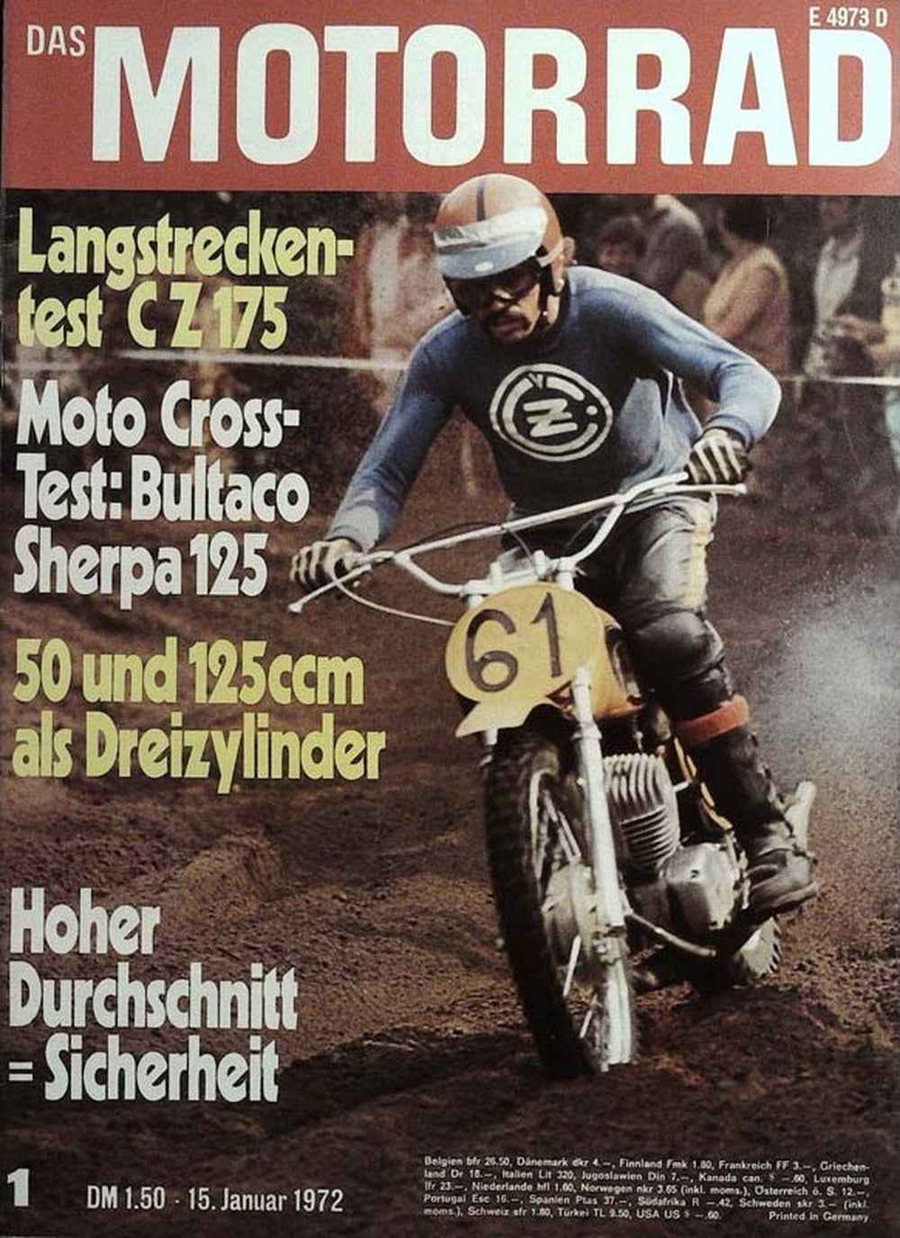 Das Motorrad + Der Roller Magazin Deutschland 1972-01 Motocross CZ 175 Langstreckentest