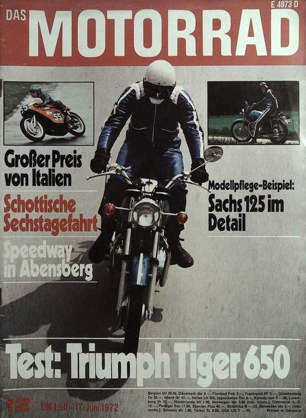 Das Motorrad + Der Roller Magazin Deutschland 1972-12 Triumph Tiger 650 Motorradtest Großer Preis Von Italien