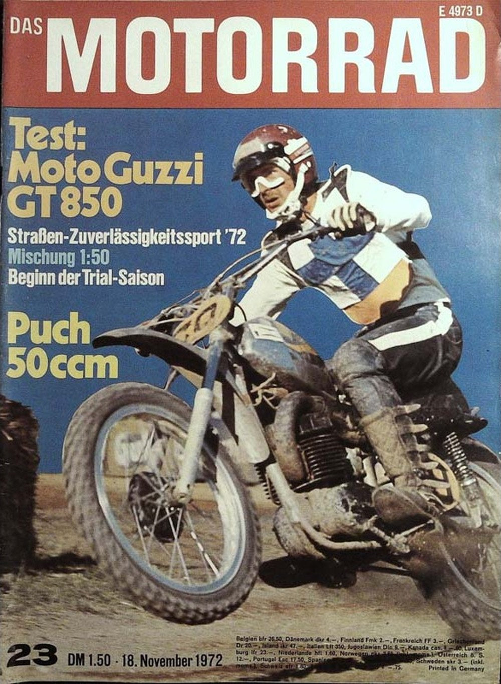 Das Motorrad + Der Roller Magazin Deutschland 1972-23 Moto Guzzi GT 850 Puch 50ccm Motocross
