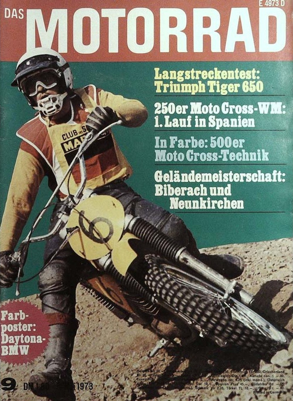 Das Motorrad + Der Roller Magazin Deutschland 1973-09 Motocross Triumph Tiger 650 Langstreckentest