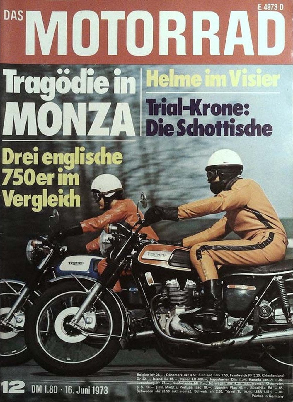 Das Motorrad + Der Roller Magazin Deutschland 1973-12 Motorrad Triumph Tragödie Monza