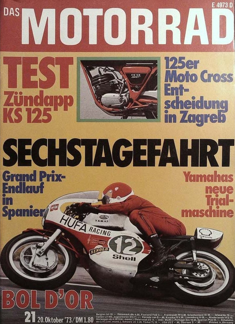 Das Motorrad + Der Roller Magazin Deutschland 1973-21 Zündapp KS 125 Motocross Zagreb