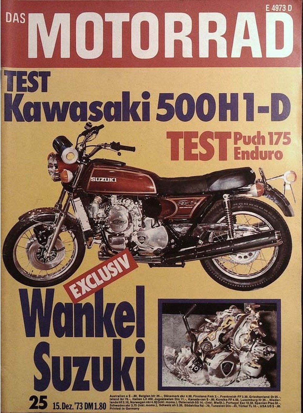 Das Motorrad + Der Roller Magazin Deutschland 1973-25 Motorrad Kawasaki 500H1-D Suzuki Wankel