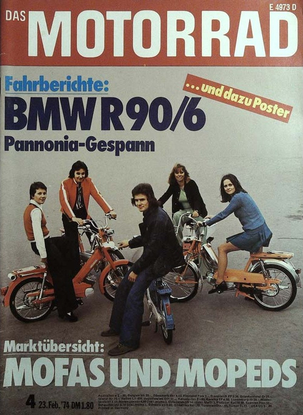 Das Motorrad + Der Roller Magazin Deutschland 1974-04 BMW R90/6 Pannonia-Gespann Mofas