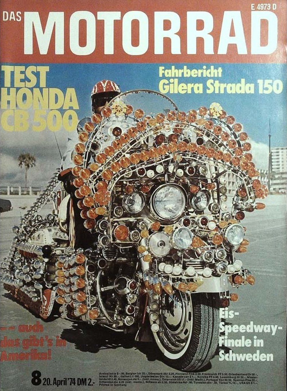 Das Motorrad + Der Roller Magazin Deutschland 1974-08 Honda CB 500 Gilera Strada 150 Eis-Speedway