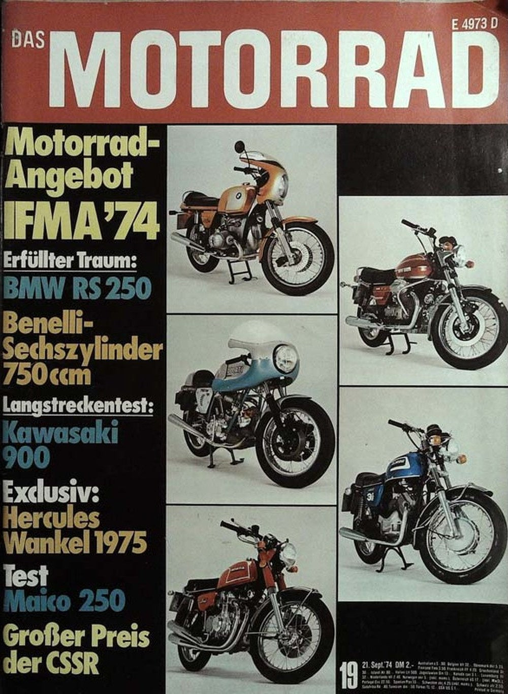 Das Motorrad + Der Roller Magazin Deutschland 1974-19 Motorrad IFMA '74 BMW RS 250