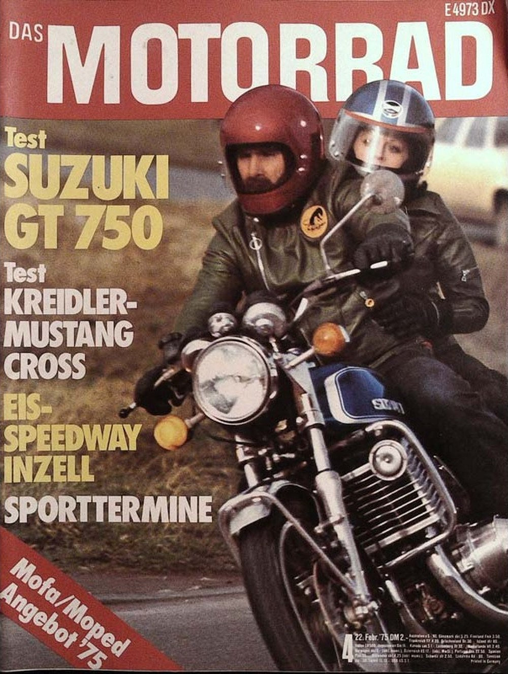 Das Motorrad + Der Roller Magazin Deutschland 1975-04 Suzuki GT 750 Motorradtest Kreidler Mustang Cross