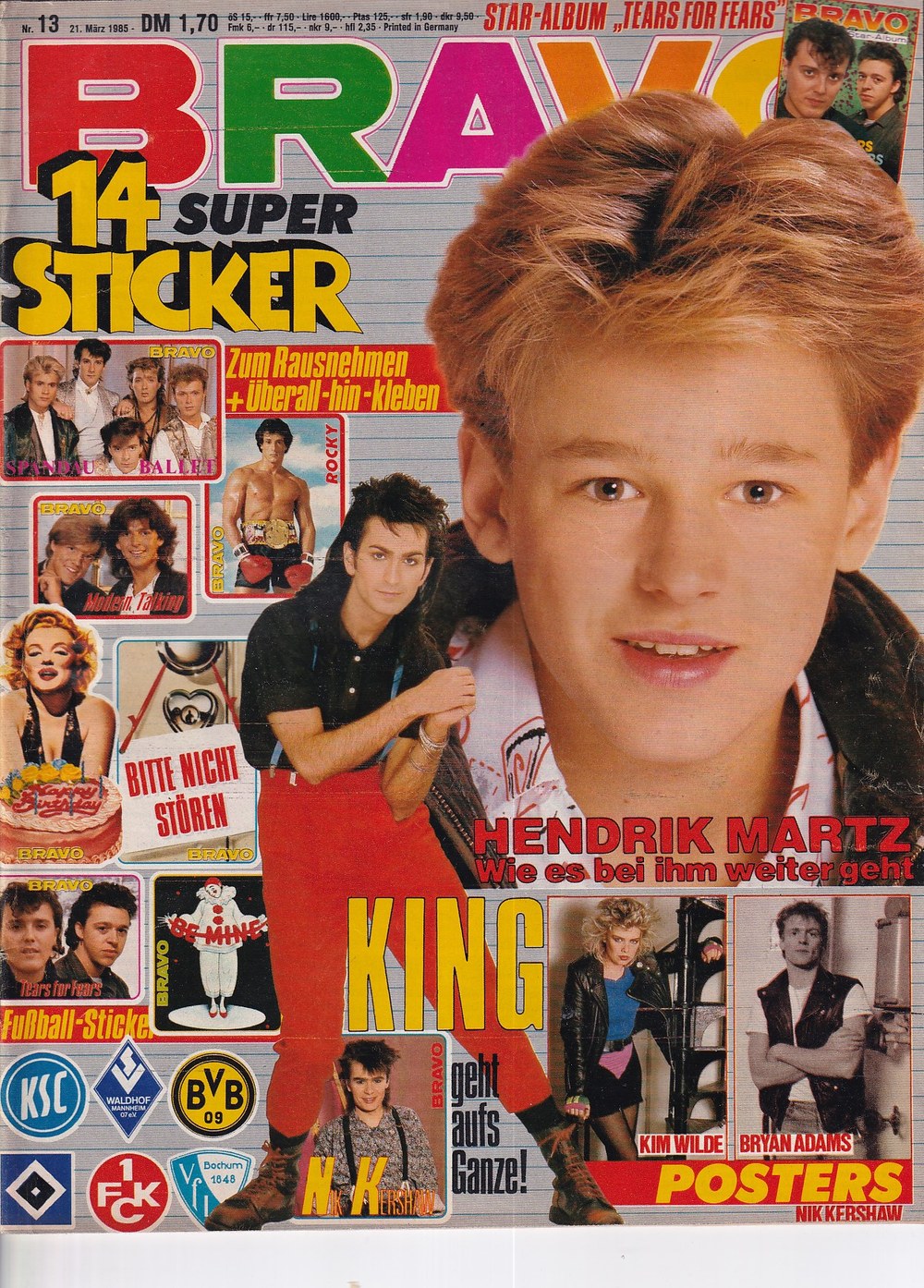 Bravo Magazin Deutschland 1985-13 Hendrik Martz Nik Kershaw Kim Wilde Bryan Adams Sylvester Stallone
