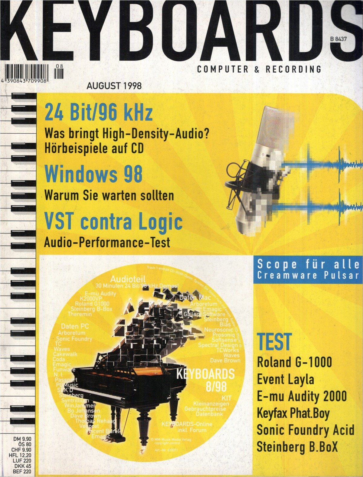 Keyboards Magazin Deutschland 1998-08 Roland G-1000 Event Layla E-mu Audity 2000 Keyfax Phat.Boy Sonic Foundry Acid