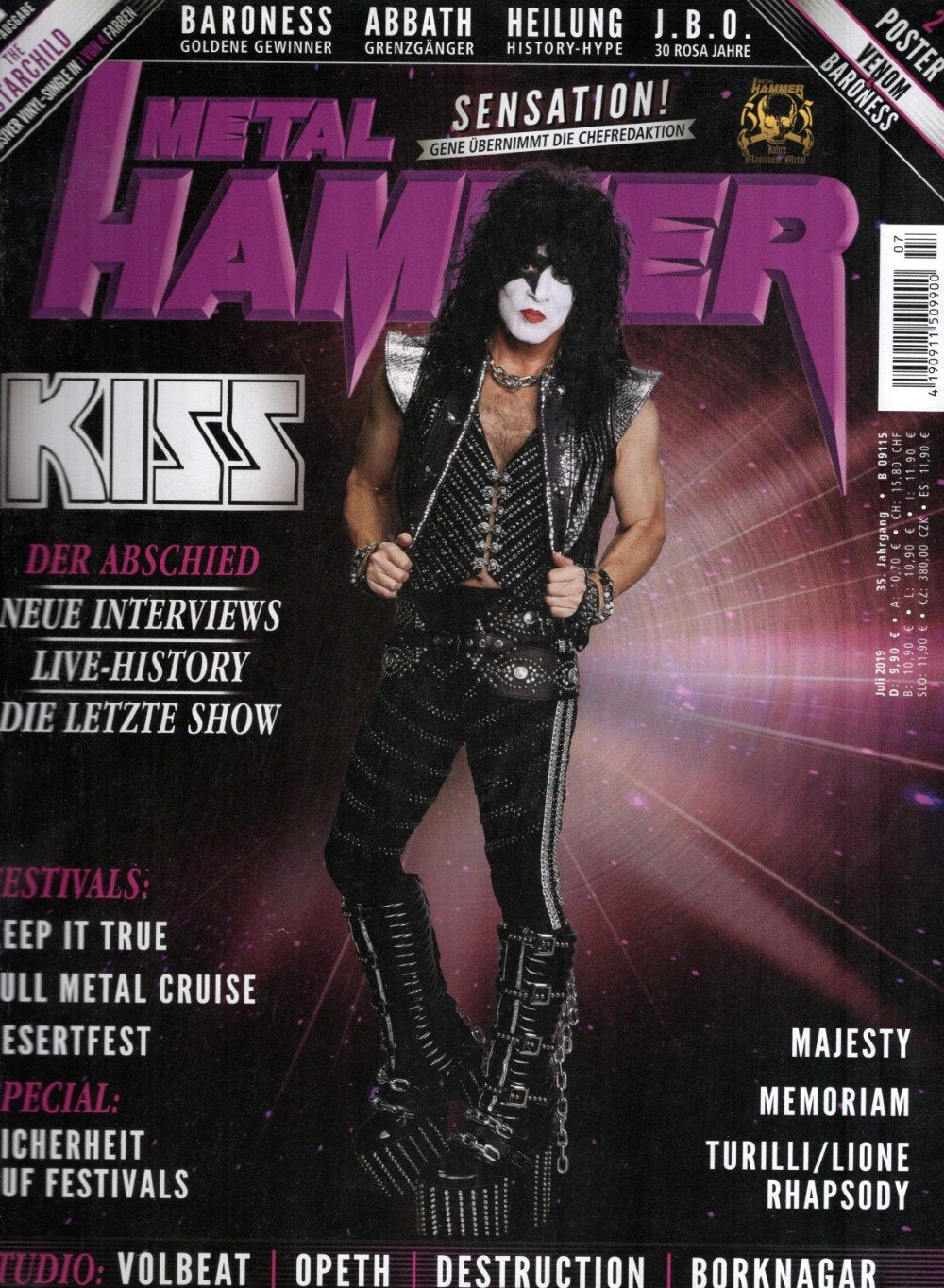 Metal Hammer Magazin Deutschland 2019-07 Kiss + Poster