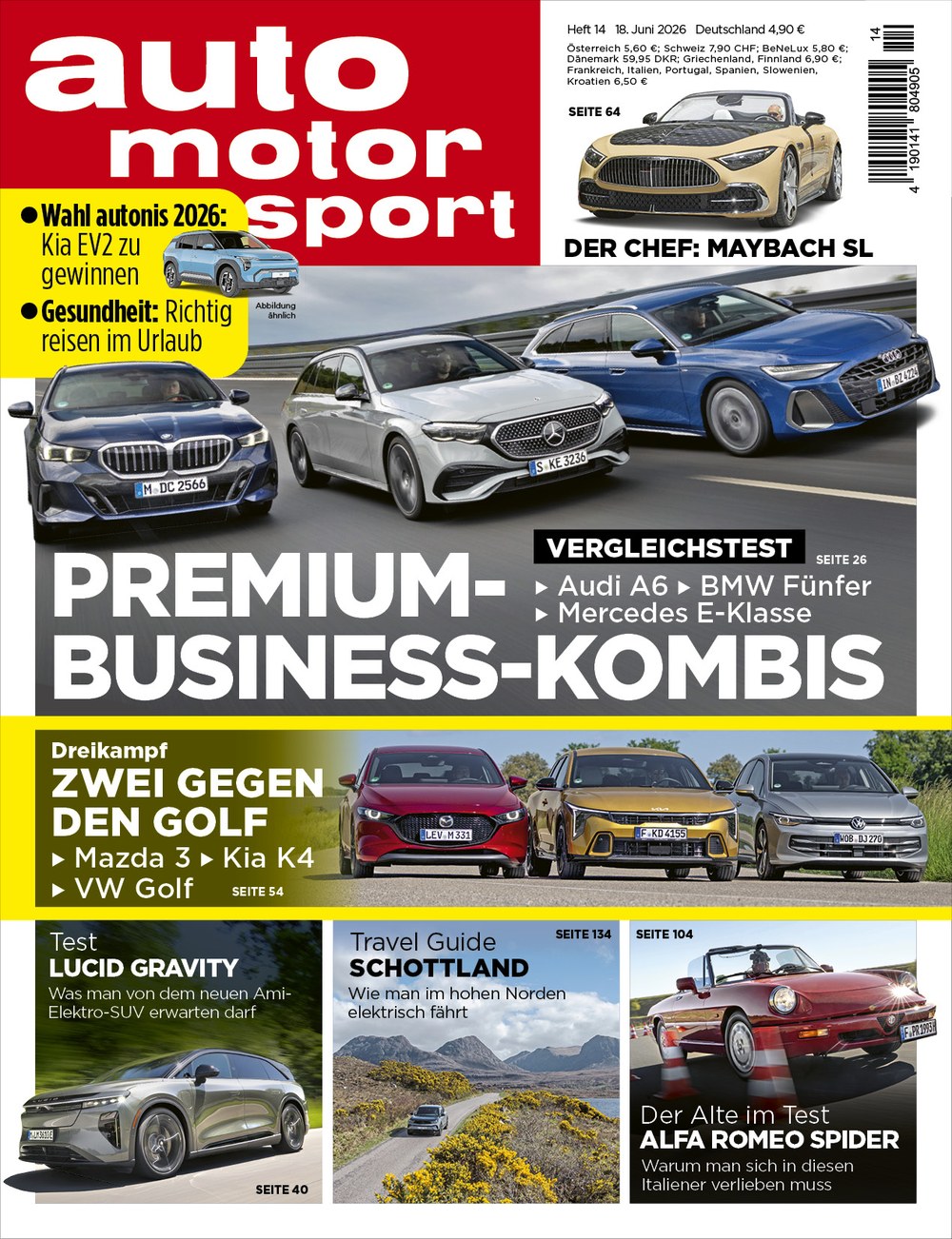 Auto Motor Und Sport Magazin Deutschland 2026-14 Premium-Business-Kombis Vergleichstest Audi A6