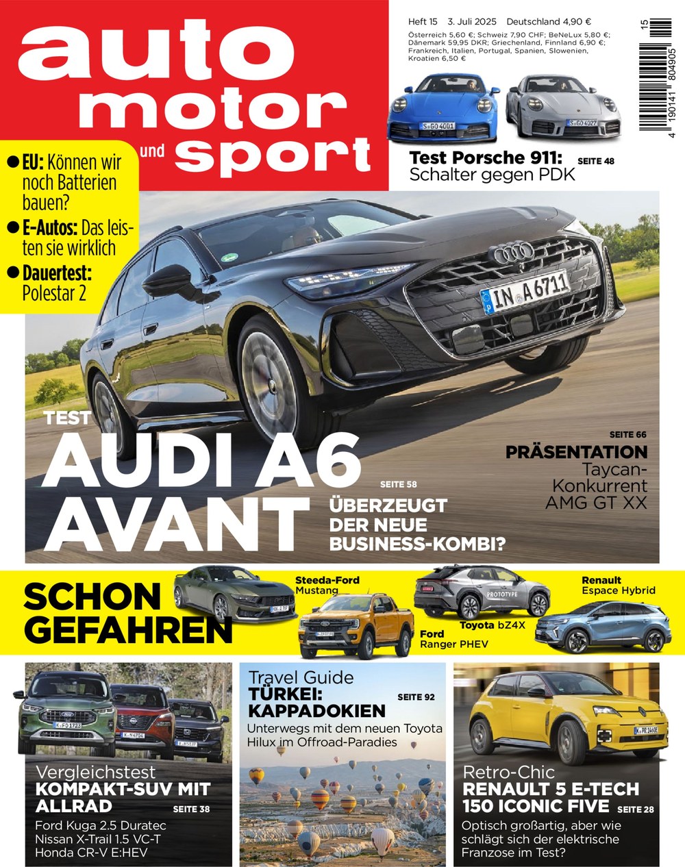 Auto Motor Und Sport Magazin Deutschland 2025-15 Audi A6 Avant Test Porsche 911 Schaltgetriebe PDK AMG GT XX Präsentation