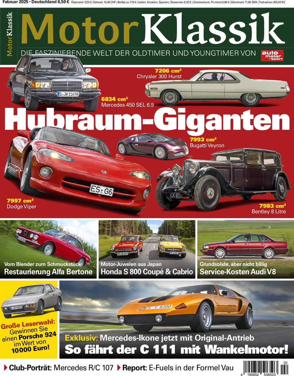 Motor Klassik Magazin Deutschland 2025-02 Hubraum-Giganten Dodge Viper Mercedes 450 SEL 6.9