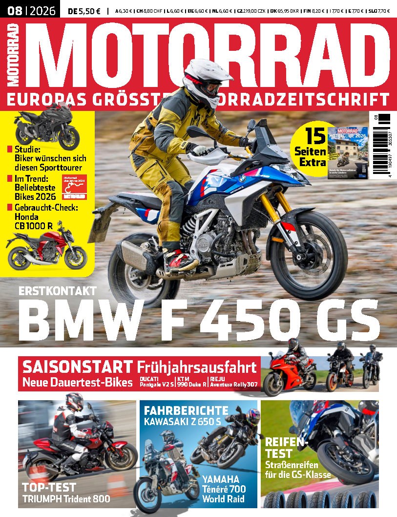 Motorrad Magazin Deutschland 2026-08 BMW F 450 GS Erstkontakt Triumph Trident 800