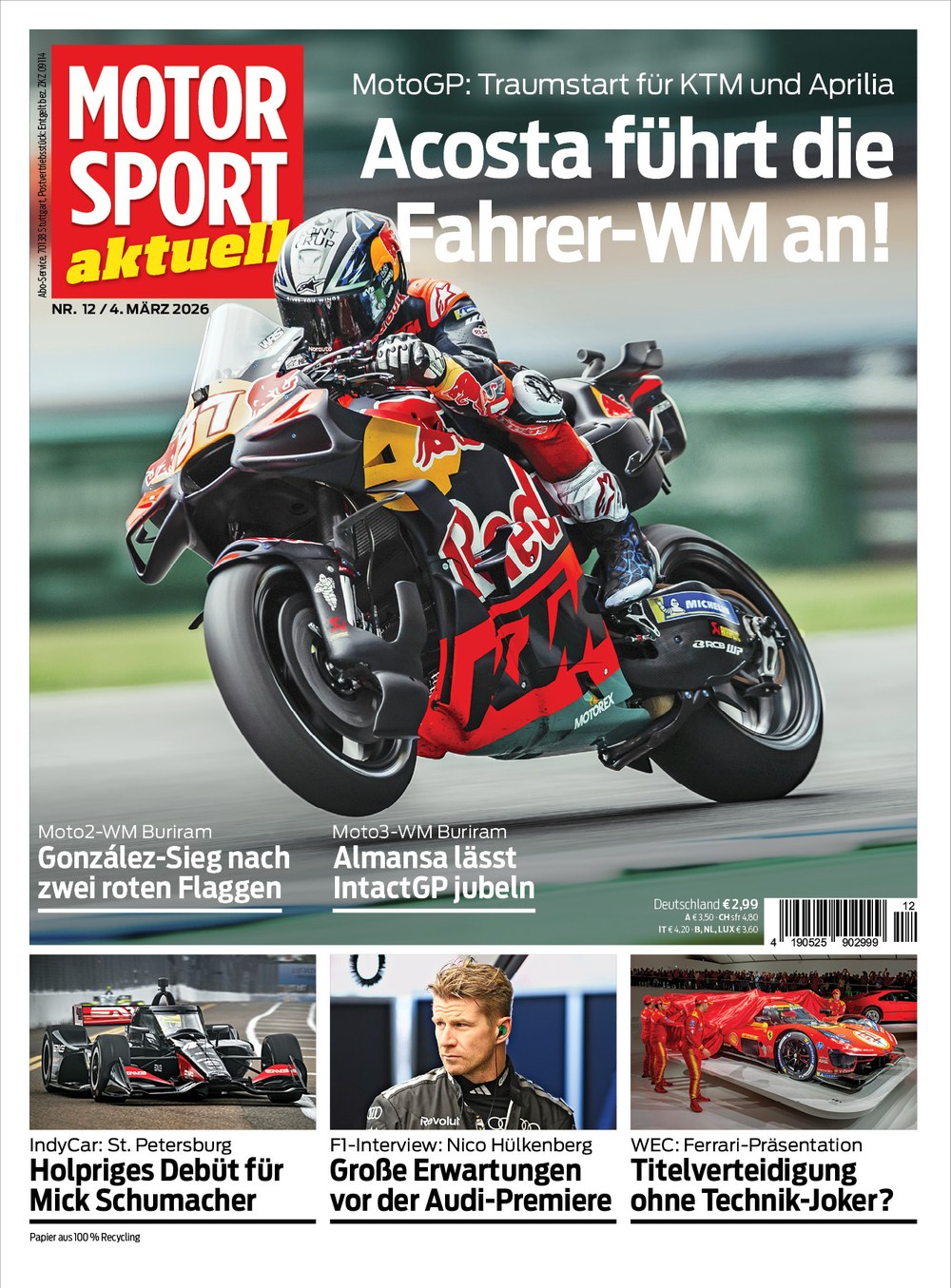 Motorsport Aktuell Magazin Deutschland 2026-12 Pedro Acosta Mick Schumacher Nico Hülkenberg Manuel González David Almansa