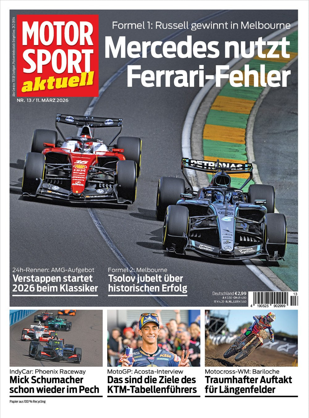 Motorsport Aktuell Magazin Deutschland 2026-13 George Russell Mick Schumacher Pedro Acosta Max Verstappen Nikola Tsolov