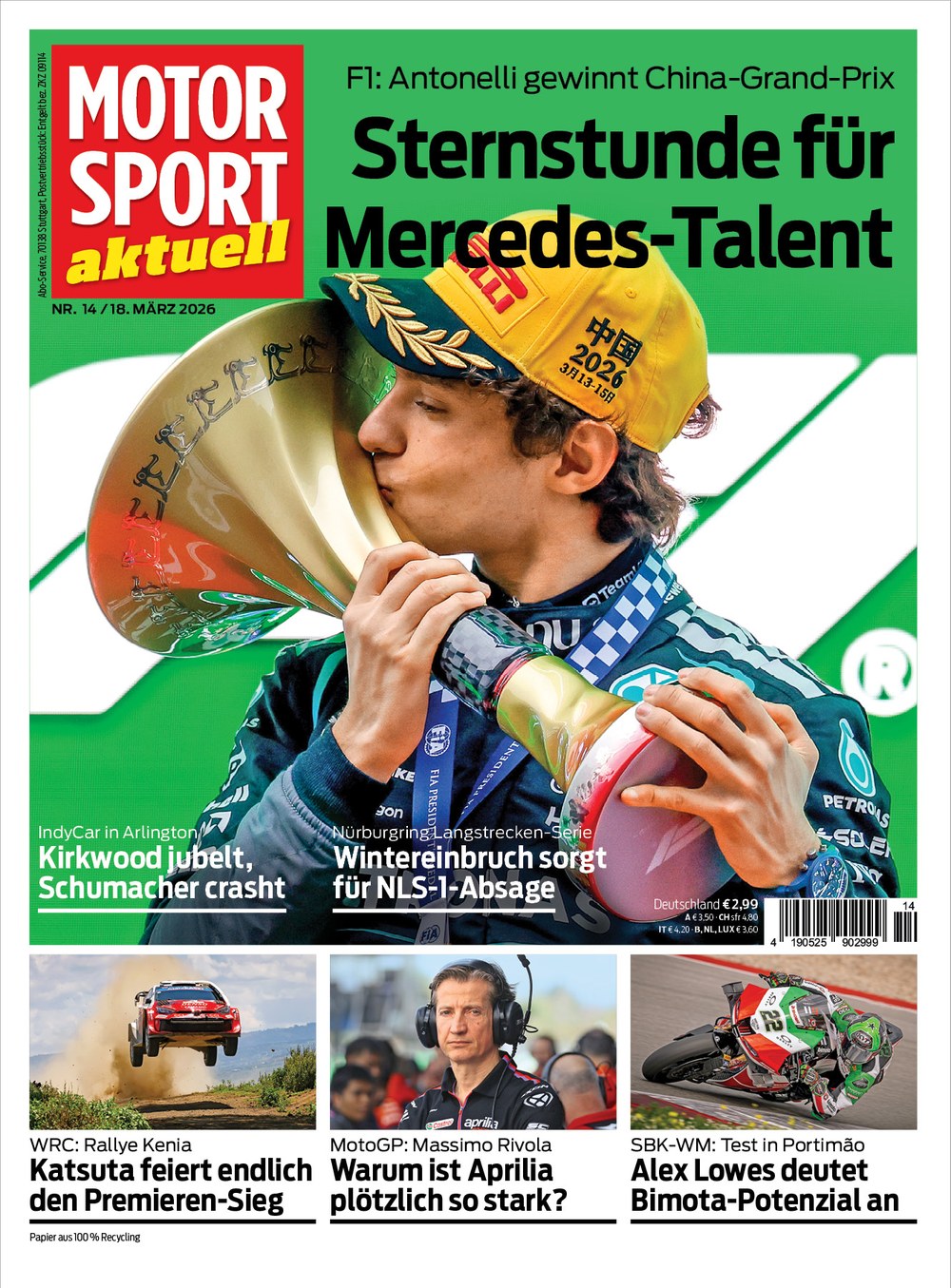 Motorsport Aktuell Magazine Germany 2026-14 Kimi Antonelli Kyle Kirkwood Mick Schumacher Takamoto Katsuta Massimo Rivola Original Print Issue