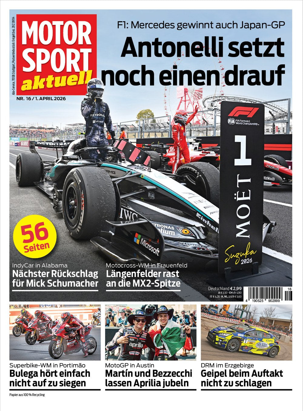 Motorsport Aktuell Magazin Deutschland 2026-16 Kimi Antonelli Mick Schumacher Nicolò Bulega Jorge Martín Marco Bezzecchi