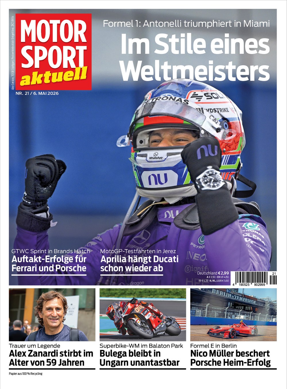 Motorsport Aktuell Magazin Deutschland 2026-21 Kimi Antonelli Alex Zanardi Nicolás Bulega Nico Müller
