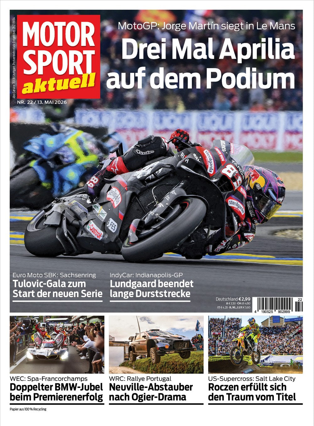 Motorsport Aktuell Magazine Allemagne 2026-22 Jorge Martín Christian Lundgaard Ilya Tulovic Thierry Neuville Sébastien Ogier Édition originale