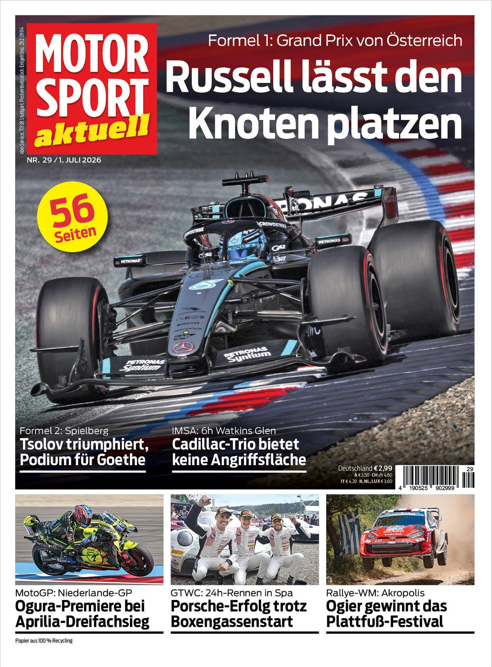 Motorsport Aktuell Magazin Deutschland 2026-29 George Russell Nikola Tsolov Sébastien Ogier Ai Ogura