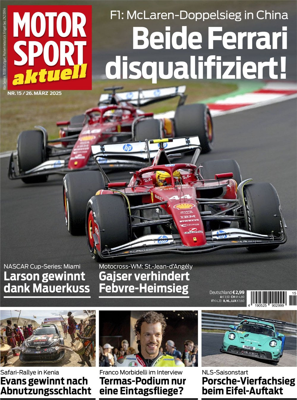 Motorsport Aktuell Magasin Tyskland 2025-15 Charles Leclerc Carlos Sainz Kyle Larson Tim Gajser Romain Febvre Originaludgave