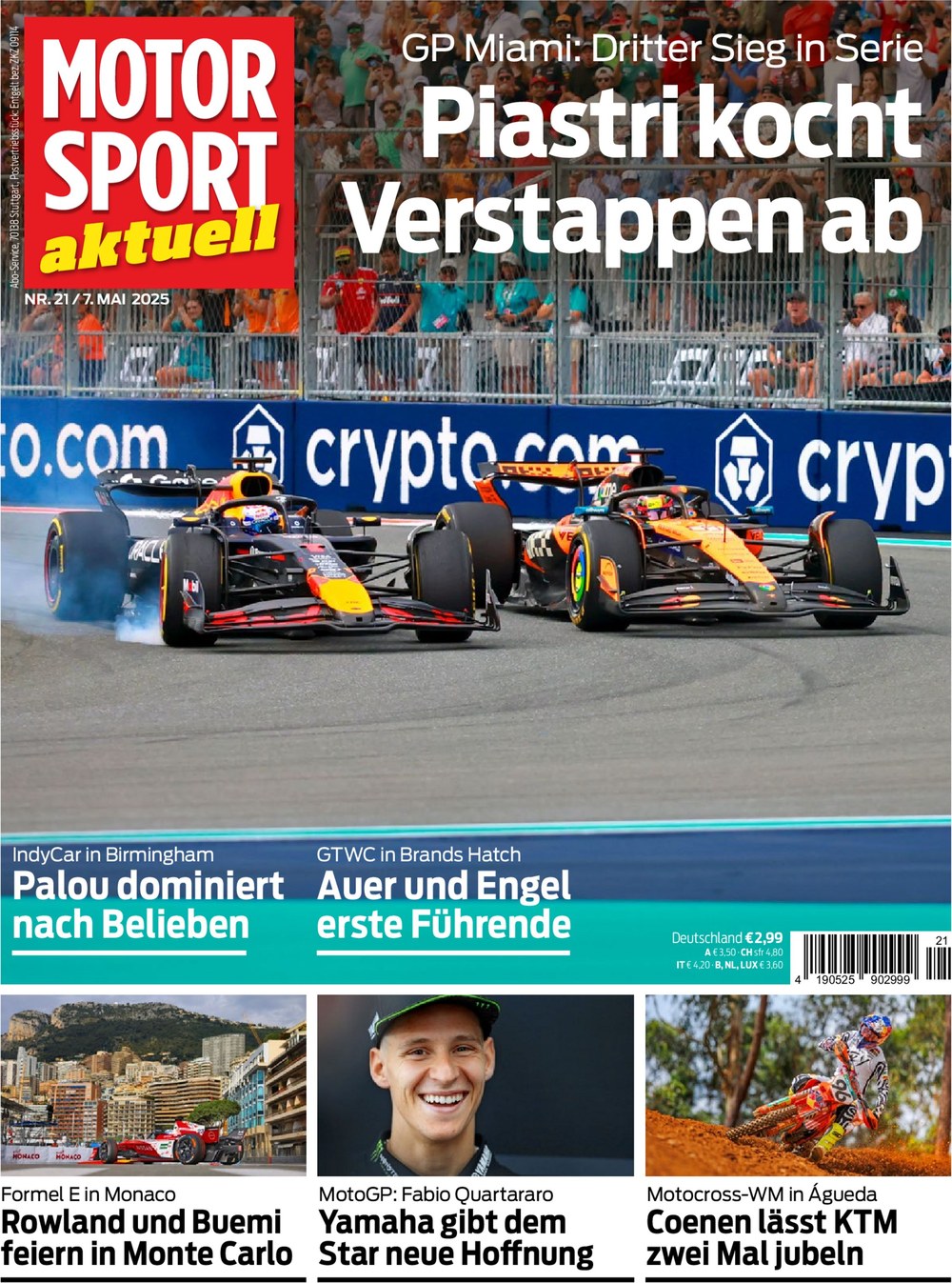 Motorsport Aktuell Rivista Germania 2025-21 Oscar Piastri Max Verstappen Alex Palou Lucas Auer Maro Engel Edizione originale