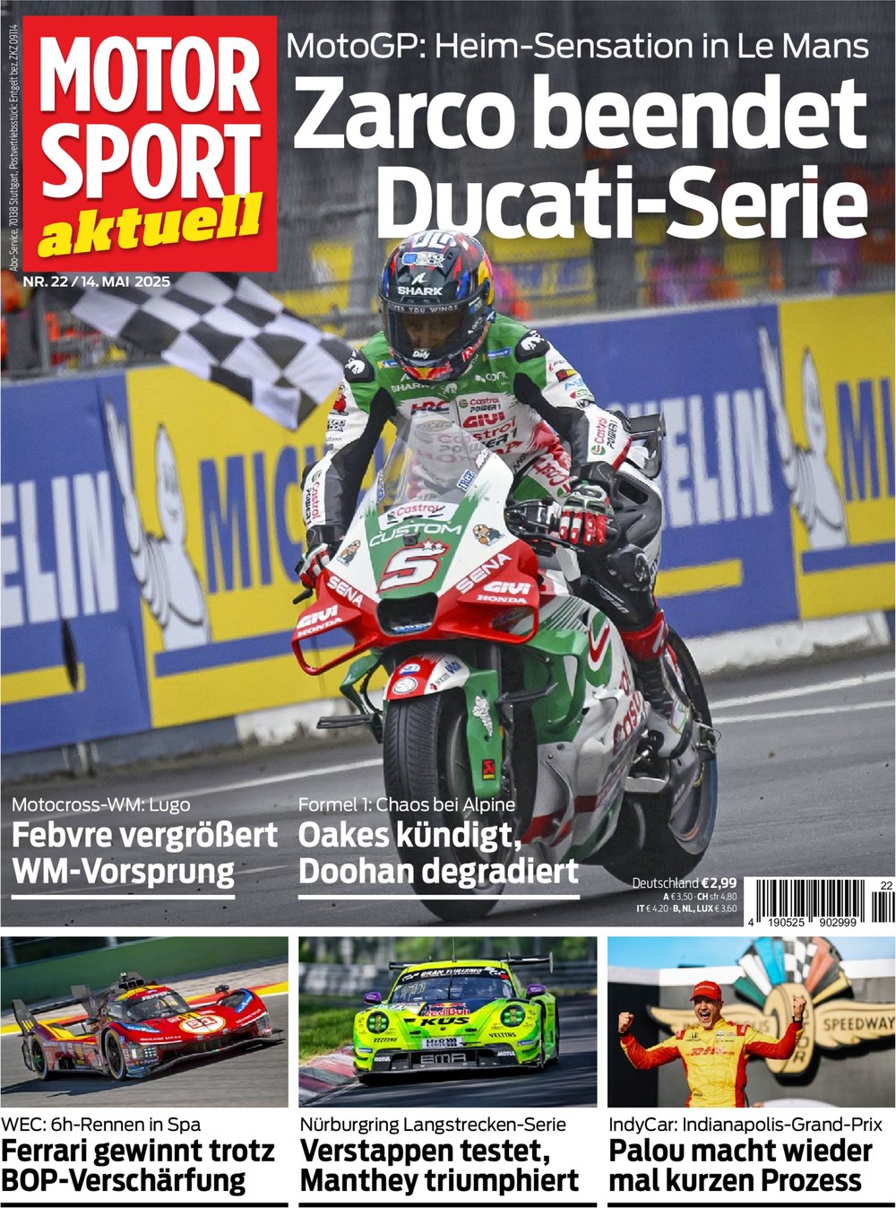 Motorsport Aktuell Magazine Germany 2025-22 Johann Zarco Romain Febvre Oliver Oakes Jack Doohan Max Verstappen Original Print Issue