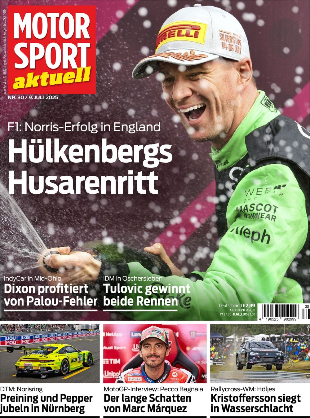Motorsport Aktuell Magasin Tyskland 2025-30 Nico Hülkenberg Lando Norris Scott Dixon Alex Palou Ilya Tulovic Originaludgave
