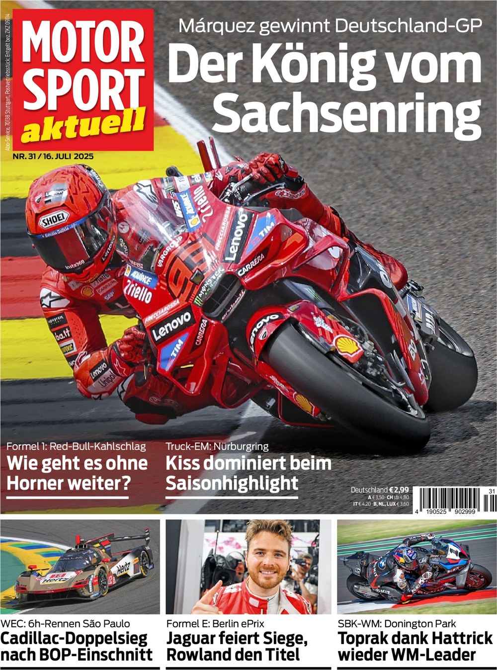 Motorsport Aktuell Rivista Germania 2025-31 Marc Márquez Christian Horner Norbert Kiss Oliver Rowland Toprak Razgatlıoğlu Edizione originale