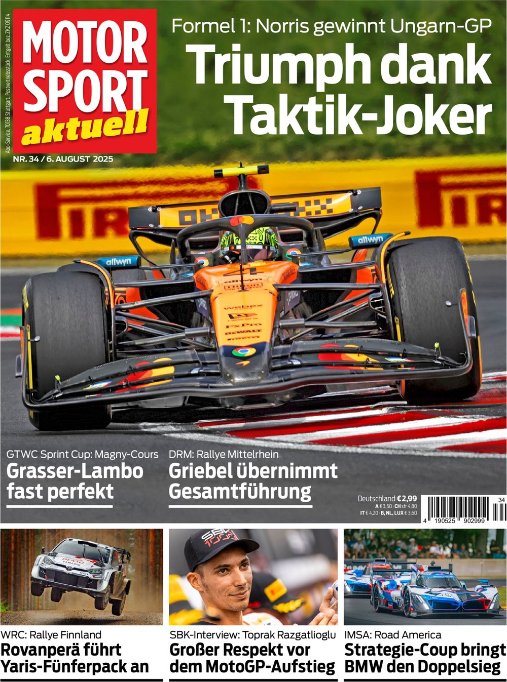 Motorsport Aktuell Magazine Allemagne 2025-34 Lando Norris Toprak Razgatlıoğlu Kalle Rovanperä Édition originale