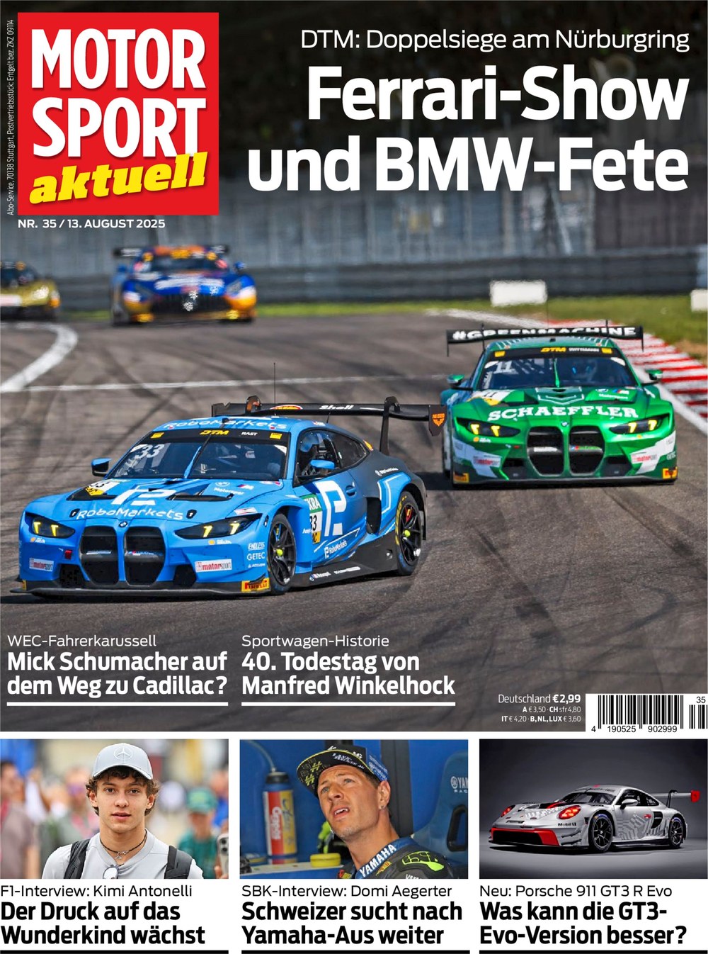 Motorsport Aktuell Magazine Germany 2025-35 Kimi Antonelli Mick Schumacher Domi Aegerter Manfred Winkelhock Original Print Issue