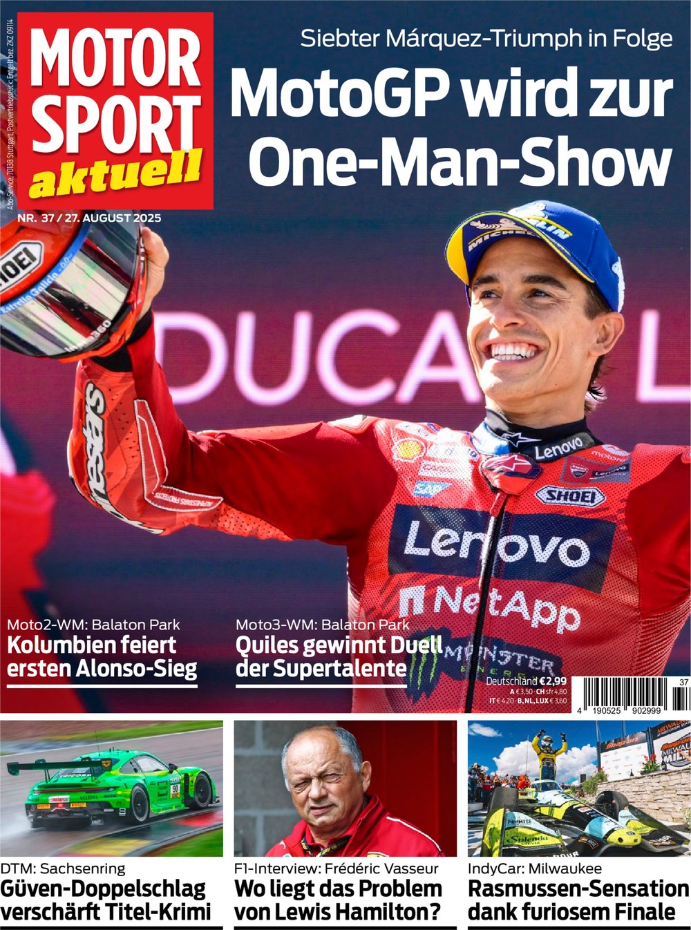 Motorsport Aktuell Magasin Tyskland 2025-37 Marc Márquez Frédéric Vasseur Lewis Hamilton David Alonso Ivan Ortolá Originaludgave