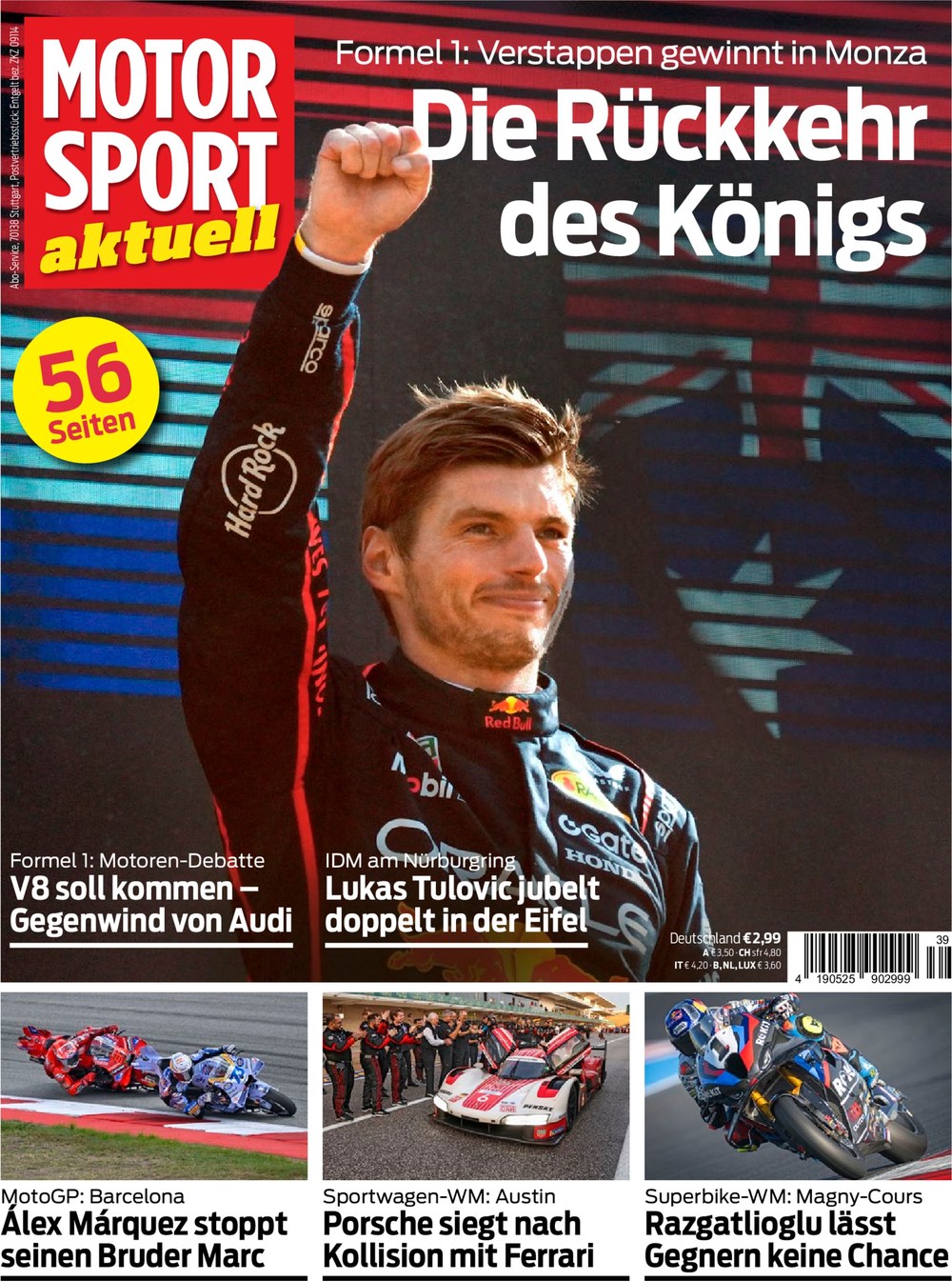 Motorsport Aktuell Magazine Allemagne 2025-39 Max Verstappen Álex Márquez Marc Márquez Lukas Tulovic Toprak Razgatlıoğlu Édition originale