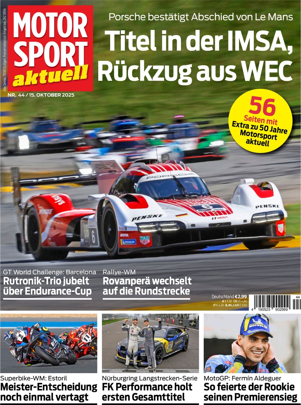 Motorsport Aktuell Magazine Germany 2025-44 Fermín Aldeguer Kalle Rovanperä Original Print Issue