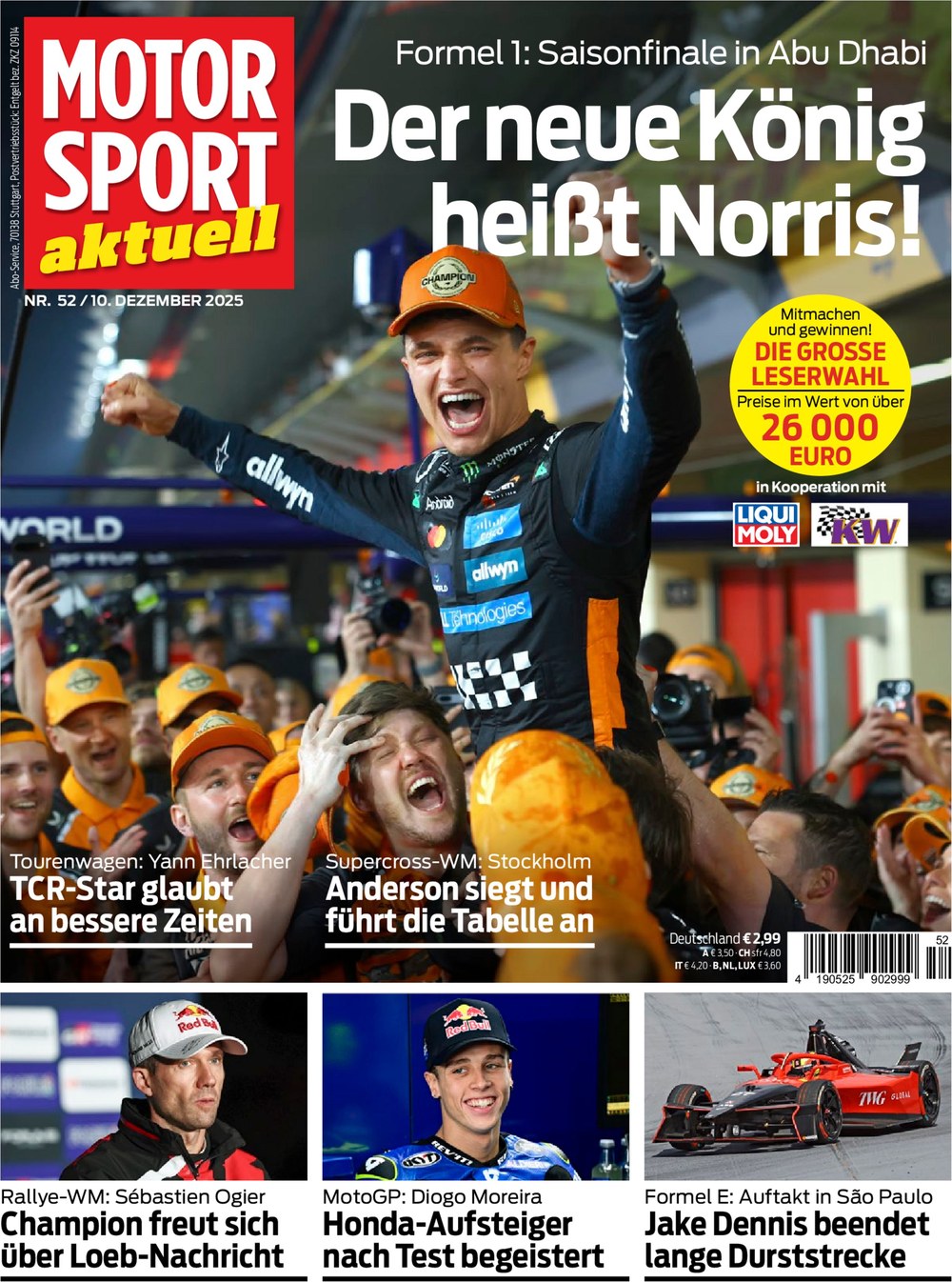 Motorsport Aktuell Magazine Allemagne 2025-52 Lando Norris Yann Ehrlacher Jason Anderson Sébastien Ogier Diogo Moreira Édition originale