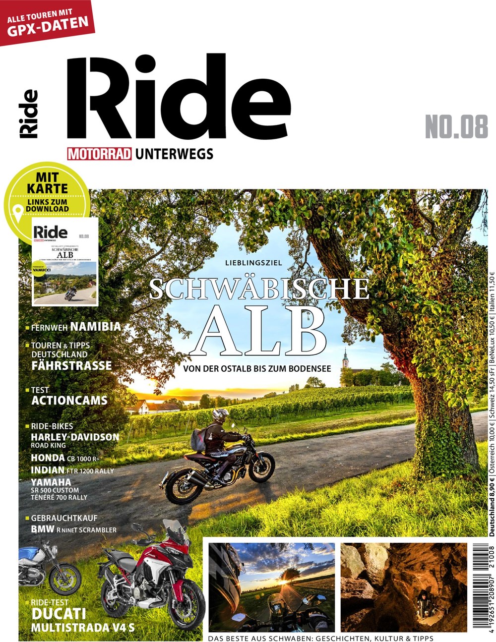 Ride - Motorrad Unterwegs Magazin Deutschland 2021-08 Schwäbische Alb Motorradtour Namibia
