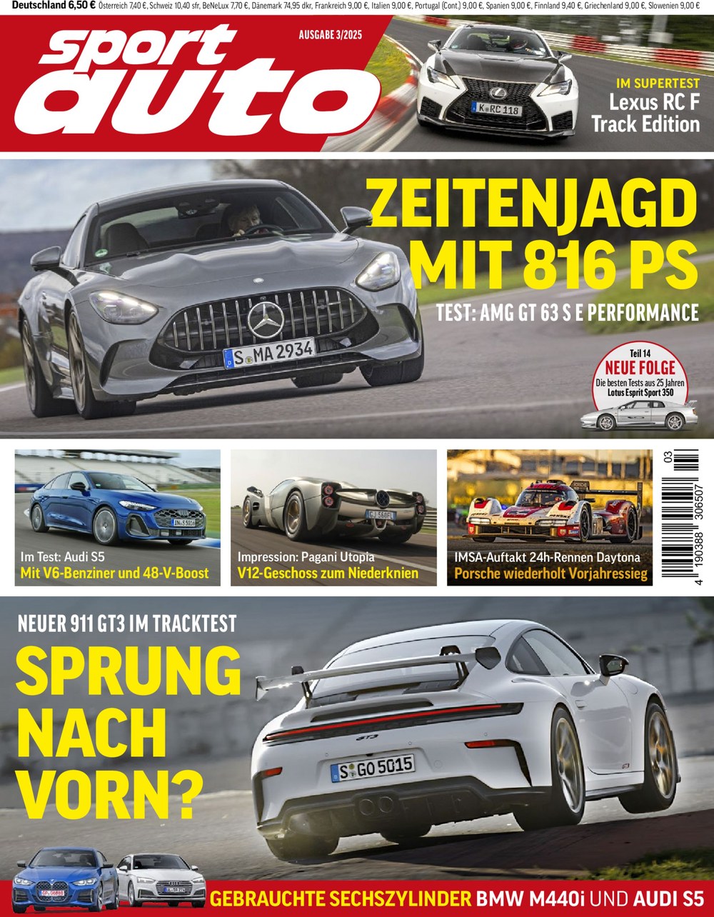 Sport Auto Magasin Tyskland 2025-03 Mercedes-AMG GT 63 S E Performance Sportwagen-Test 816 PS Originaludgave