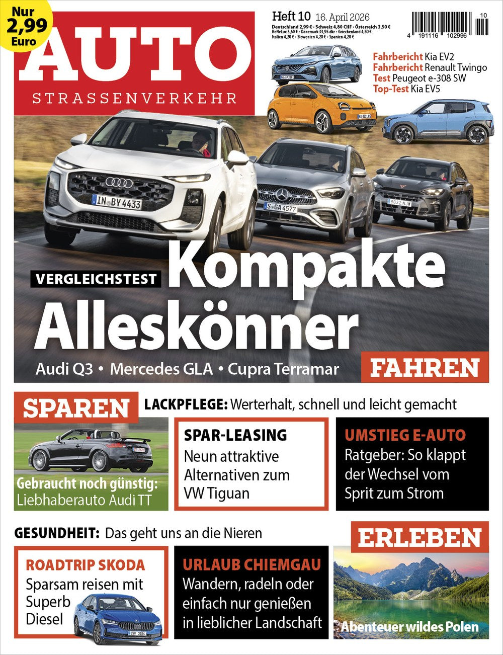 AUTO Strassenverkehr Magasin Tyskland 2026-10 Vergleichstest Kompakt-SUV Audi Q3 Originalutgåva