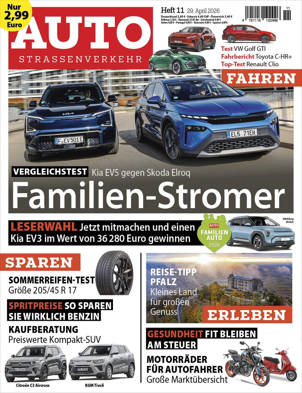 AUTO Strassenverkehr Magazin Deutschland 2026-11 Kia EV5 Skoda Elroq Vergleichstest Elektro-SUV