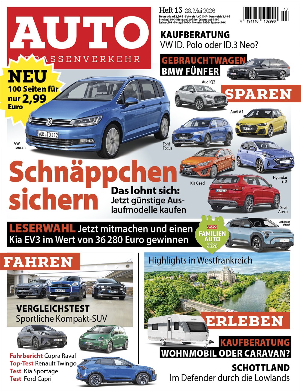 AUTO Strassenverkehr Magazin Deutschland 2026-13 VW Touran Ford Focus Hyundai I10