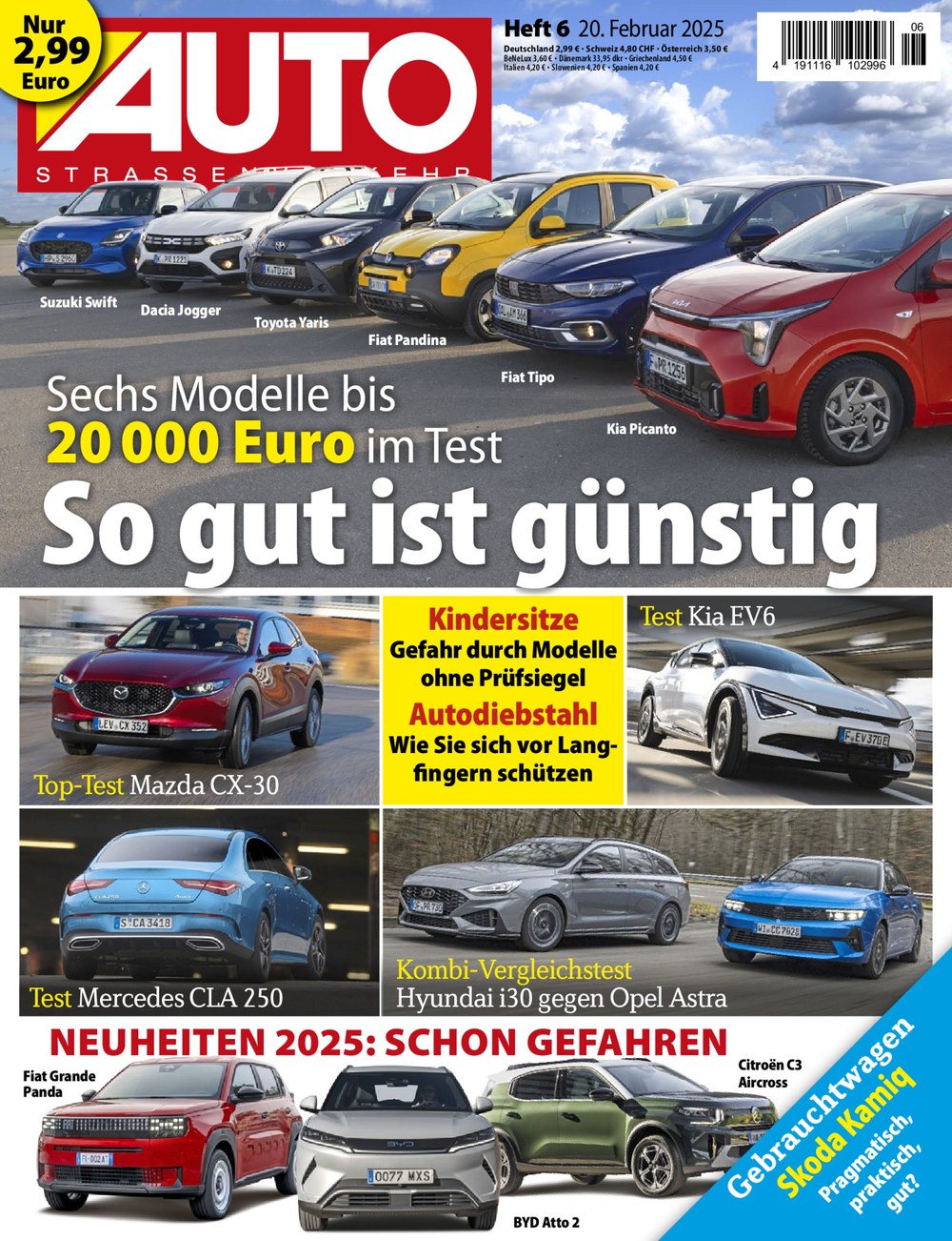 AUTO Strassenverkehr Magazin Deutschland 2025-06 Autotest Günstige Autos Bis 20000 Euro Suzuki Swift