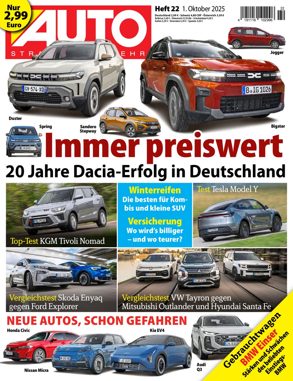 AUTO Strassenverkehr Magazin Deutschland 2025-22 Dacia 20 Jahre Deutschland Dacia Duster Dacia Jogger