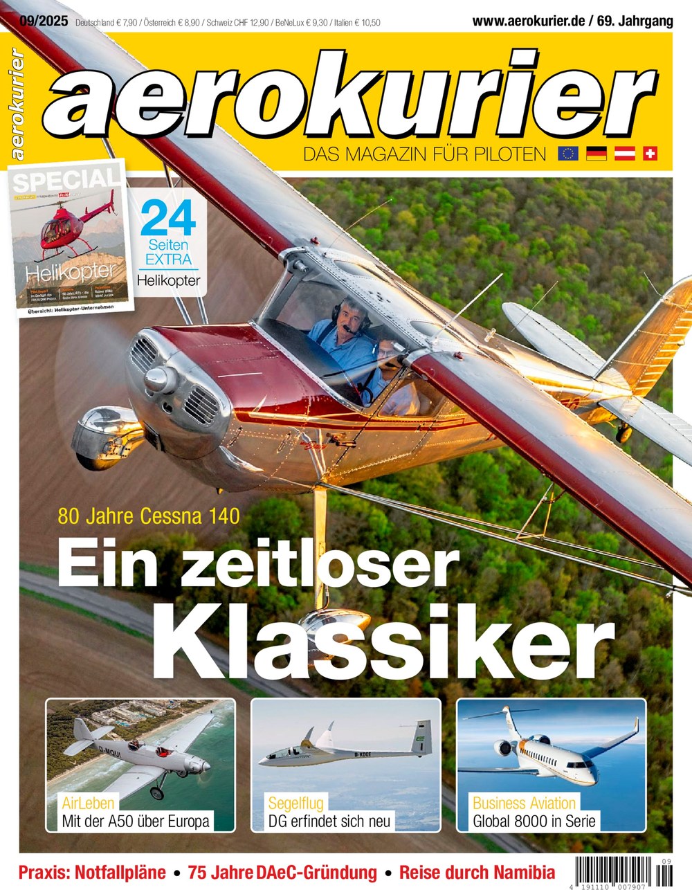 Aerokurier Magazin Deutschland 2025-09 Cessna 140 Klassiker-Flugzeug Hubschrauber