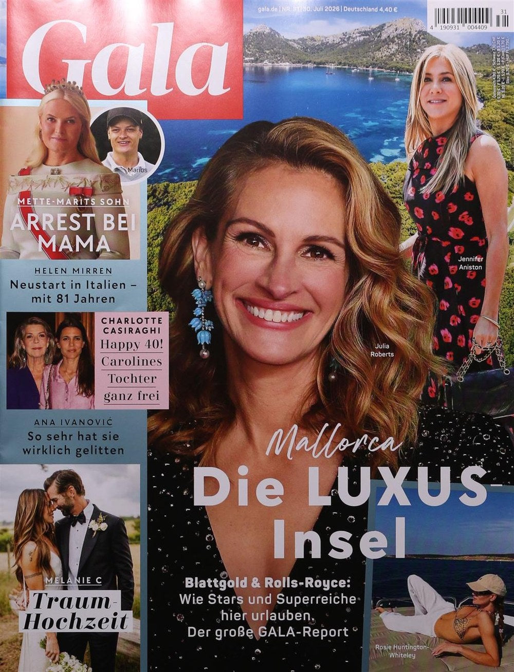 Gala Magazin Deutschland 2026-31 Julia Roberts Jennifer Aniston Rosie Huntington-Whiteley Mette-Marit Marius Borg Høiby