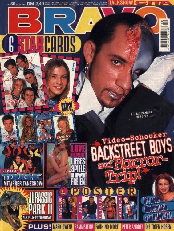 Bravo Magazine Germany 1997-30 – AJ McLean Mark Owen Peter Andre Backstreet Boys Rammstein – Original Print Issue